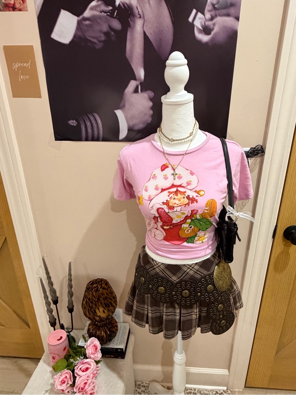 Pink Graphic Baby Tee with Strawberry Character